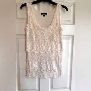 Ronnie Salloway Women MEDIUM Beige Crochet Sleeveless Tank Top Cream Beautiful
